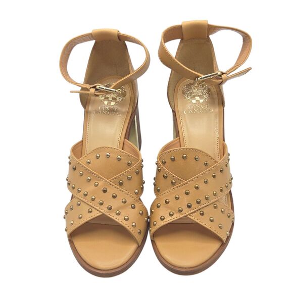 Vince Camuto VC-KERESHA Leather Open Toe Ankle Strap Sandals 8.5M Tan Brazil NEW - Picture 7 of 16